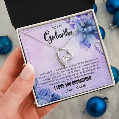 Forever Love Necklace 14K White Gold Finish | 2 | Personalized To My Godmother Necklace From Niece Nephew I Love You Aunt Birthday Gifts Mothers Day Jewelry Pendant Christmas Customized Gift Box Message Card | teecentury