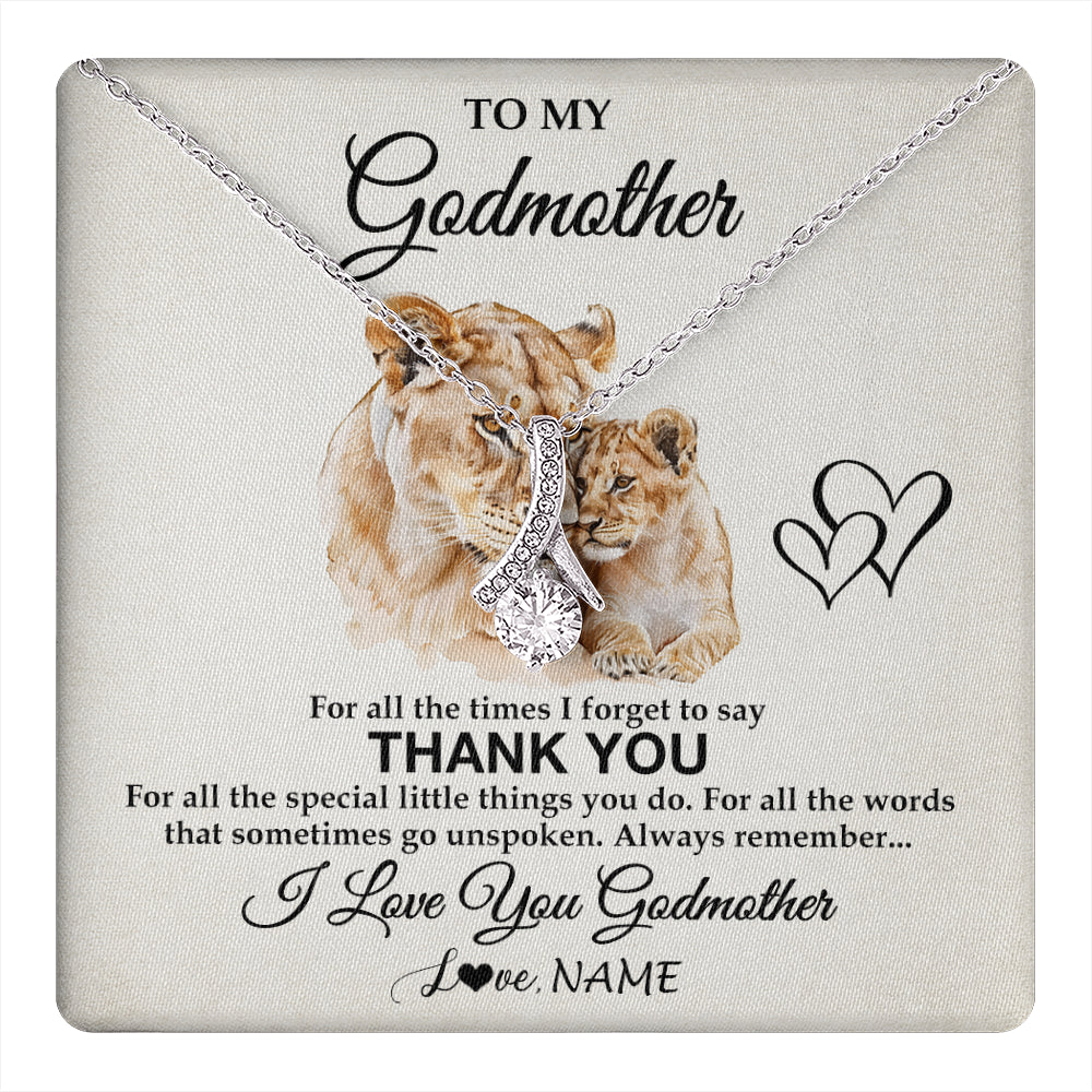 Alluring Beauty Necklace 14K White Gold Finish | 1 | Personalized To My Godmother Necklace From Niece Nephew Thank You Lion Aunt Gift For Mothers Day Birthday Gift Christmas For Godmother Gift Box Message Card | teecentury