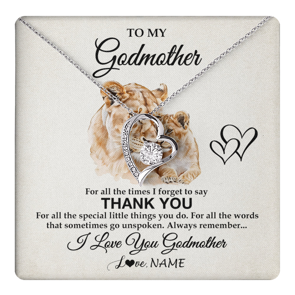 Forever Love Necklace 14K White Gold Finish | 1 | Personalized To My Godmother Necklace From Niece Nephew Thank You Lion Aunt Gift For Mothers Day Birthday Gift Christmas For Godmother Gift Box Message Card | teecentury