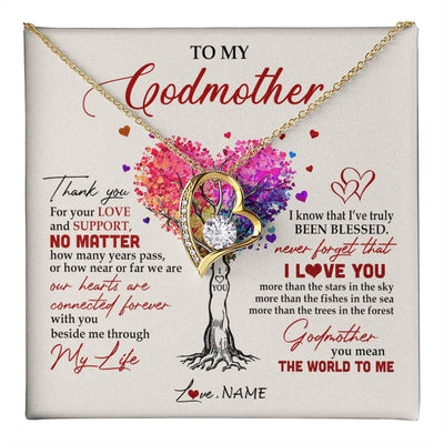 Forever Love Necklace 18K Yellow Gold Finish | 1 | Personalized To My Godmother Necklace From Niece Never Forget That I Love You You Mean The World Aunt Birthday Mothers Day Christmas Customized Gift Box Message Card | teecentury