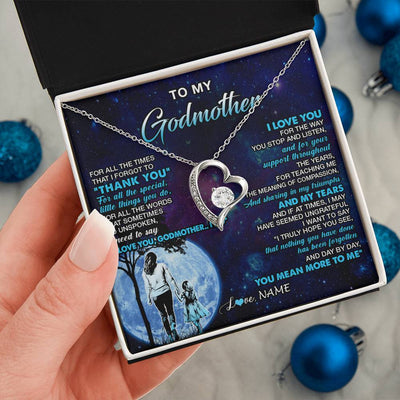 Forever Love Necklace 14K White Gold Finish | 2 | Personalized To My Godmother Necklace From Niece Thank You Day By Day Godmother Birthday Gifts Mothers Day Christmas Customized Gift Box Message Card | teecentury