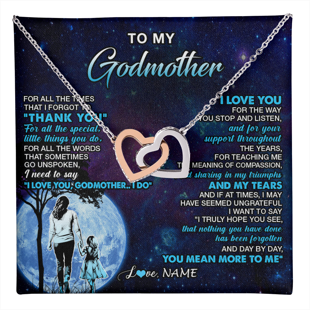 Interlocking Hearts Necklace Stainless Steel & Rose Gold Finish | 1 | Personalized To My Godmother Necklace From Niece Thank You Day By Day Godmother Birthday Gifts Mothers Day Christmas Customized Gift Box Message Card | teecentury