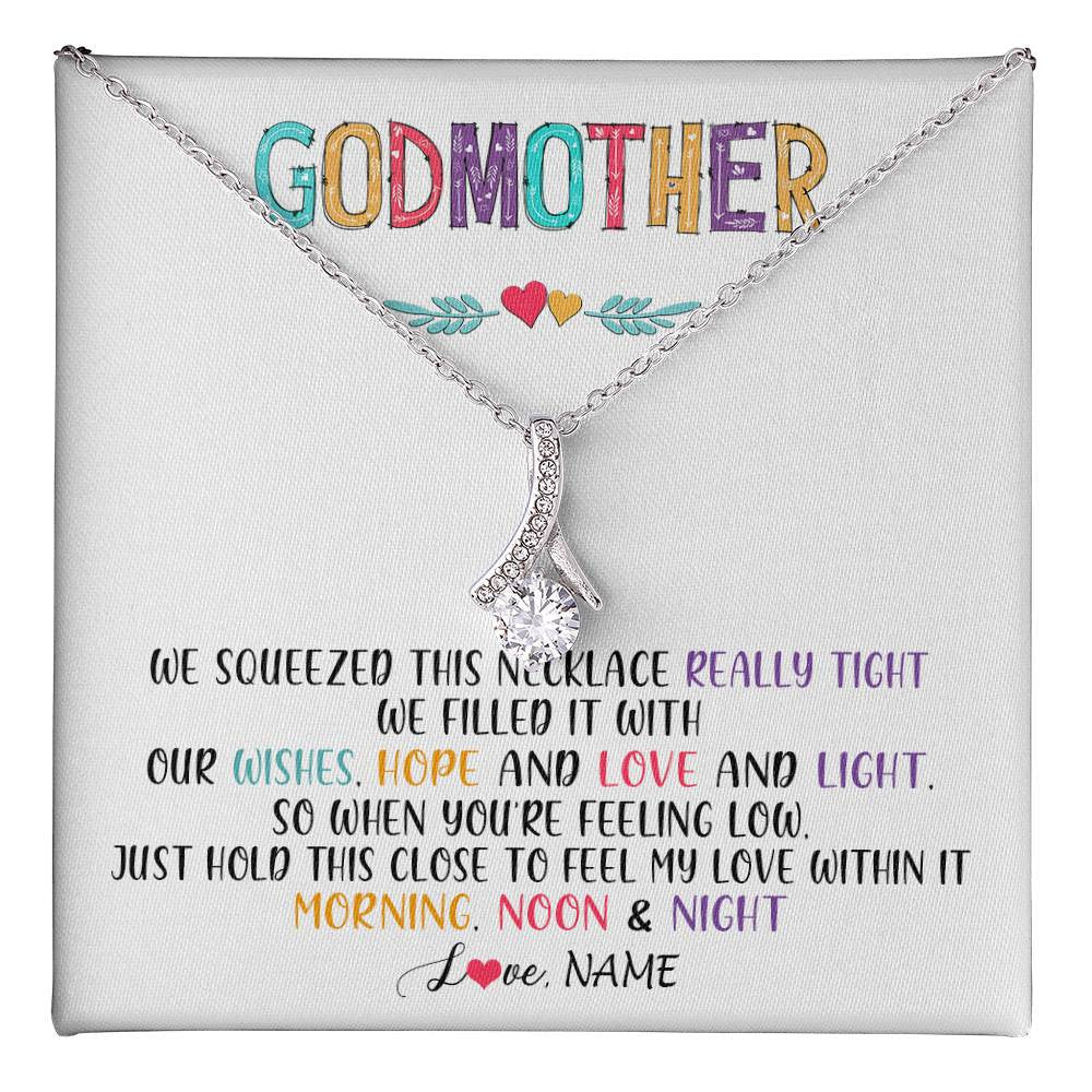Alluring Beauty Necklace 14K White Gold Finish | 1 | Personalized To My Godmother Necklace From Niece We Squeezed This Necklace Godmother Birthday Mothers Day Christmas Customized Gift Box Message Card | teecentury