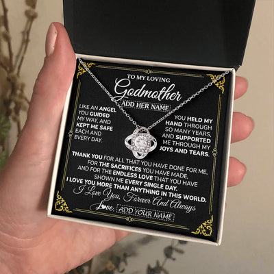 Love Knot Necklace 14K White Gold Finish | 2 | Personalized To My Godmother Necklace Gifts Meaningful Gift To Aunt From Niece Without You There Is No Me Mothers Day Godmother Birthday Gift Box Message Card | https://teecentury.