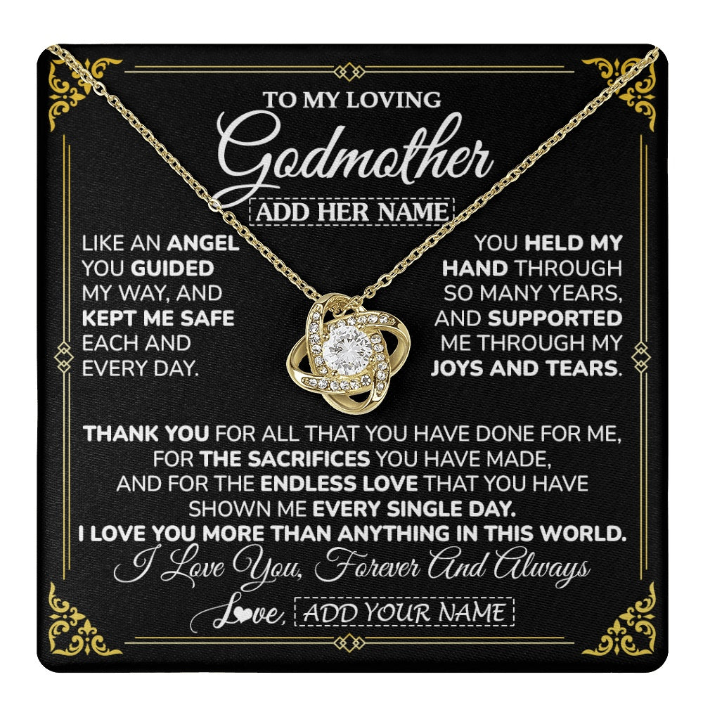Love Knot Necklace 18K Yellow Gold Finish | 1 | Personalized To My Godmother Necklace Gifts Meaningful Gift To Aunt From Niece Without You There Is No Me Mothers Day Godmother Birthday Gift Box Message Card | https://teecentury.