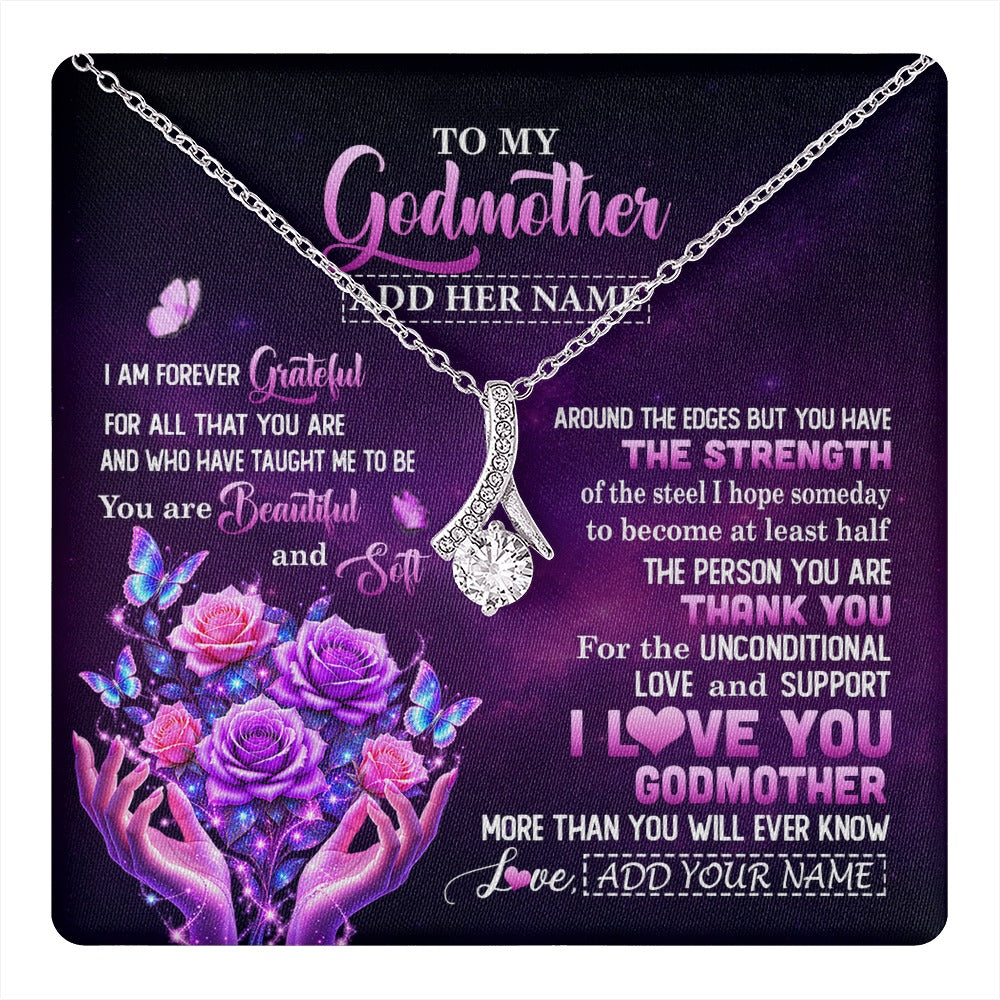 Alluring Beauty Necklace 14K White Gold Finish | 1 | Personalized To My Godmother Necklace Thank You For Love Butterfly Godmother Birthday Mothers Day Thanksgiving Christmas Custom Gift Box Message Card | https://teecentury.