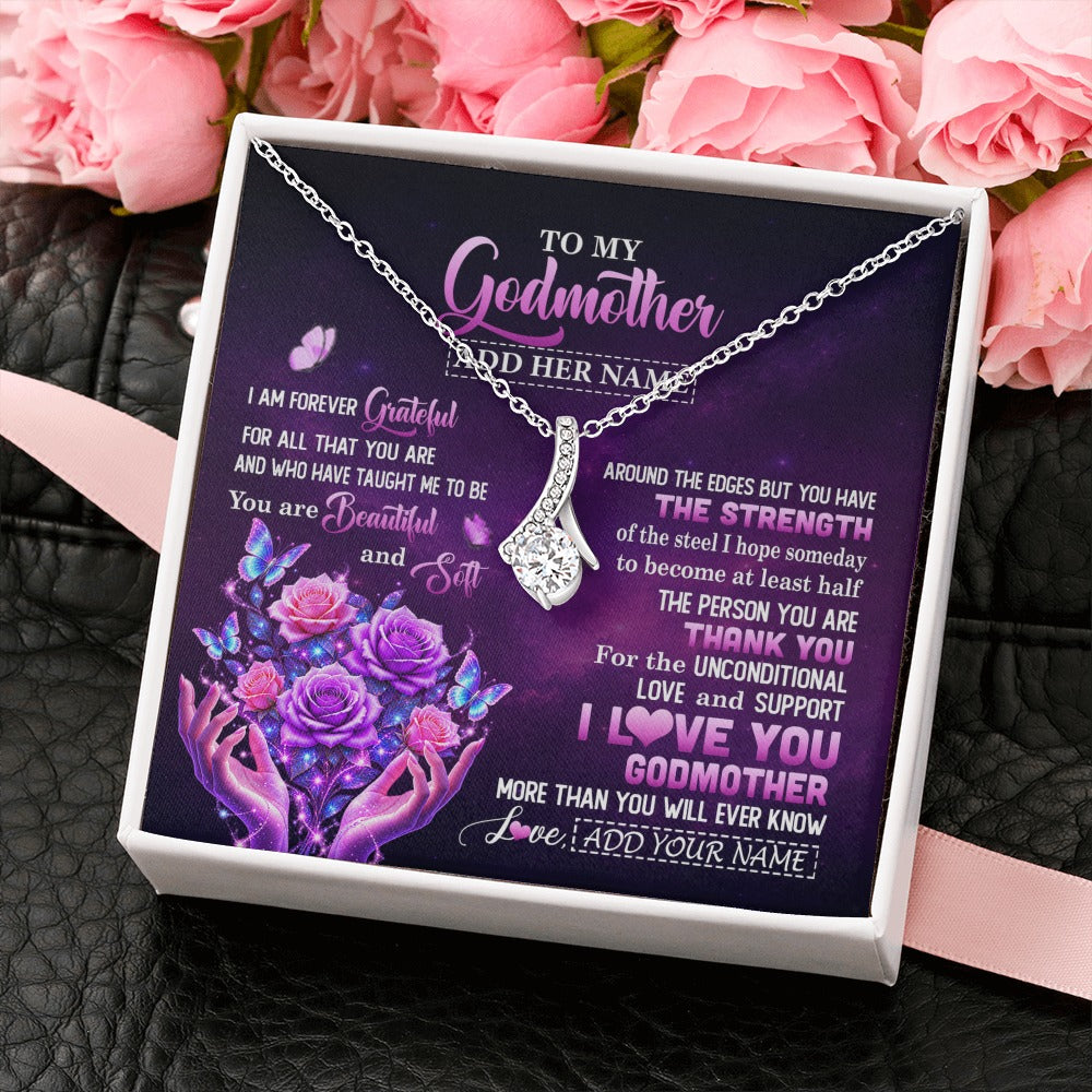 Alluring Beauty Necklace 14K White Gold Finish | 2 | Personalized To My Godmother Necklace Thank You For Love Butterfly Godmother Birthday Mothers Day Thanksgiving Christmas Custom Gift Box Message Card | https://teecentury.