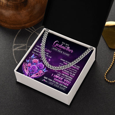 Cuban Link Chain Necklace Stainless Steel | 2 | Personalized To My Godmother Necklace Thank You For Love Butterfly Godmother Birthday Mothers Day Thanksgiving Christmas Custom Gift Box Message Card | https://teecentury.