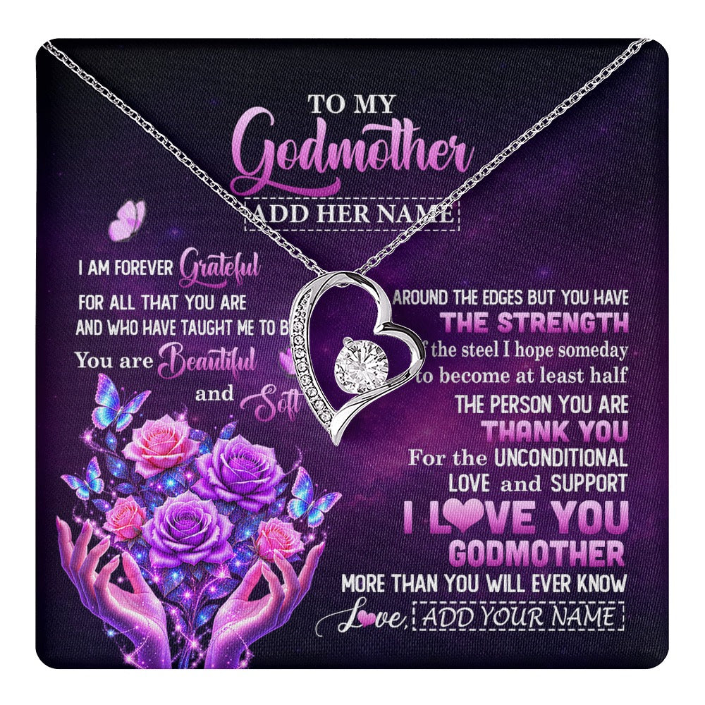 Forever Love Necklace 14K White Gold Finish | 1 | Personalized To My Godmother Necklace Thank You For Love Butterfly Godmother Birthday Mothers Day Thanksgiving Christmas Custom Gift Box Message Card | https://teecentury.
