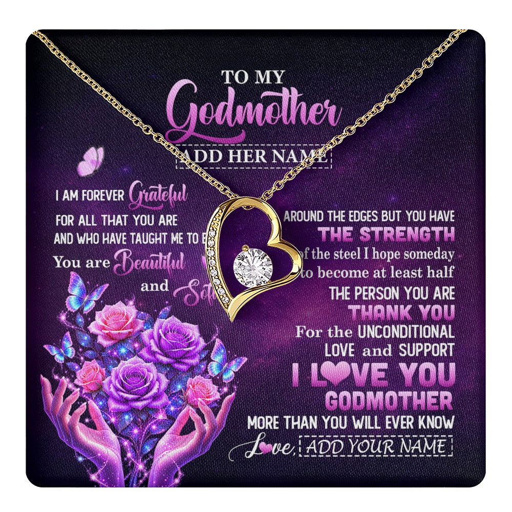 Forever Love Necklace 18K Yellow Gold Finish | 1 | Personalized To My Godmother Necklace Thank You For Love Butterfly Godmother Birthday Mothers Day Thanksgiving Christmas Custom Gift Box Message Card | https://teecentury.