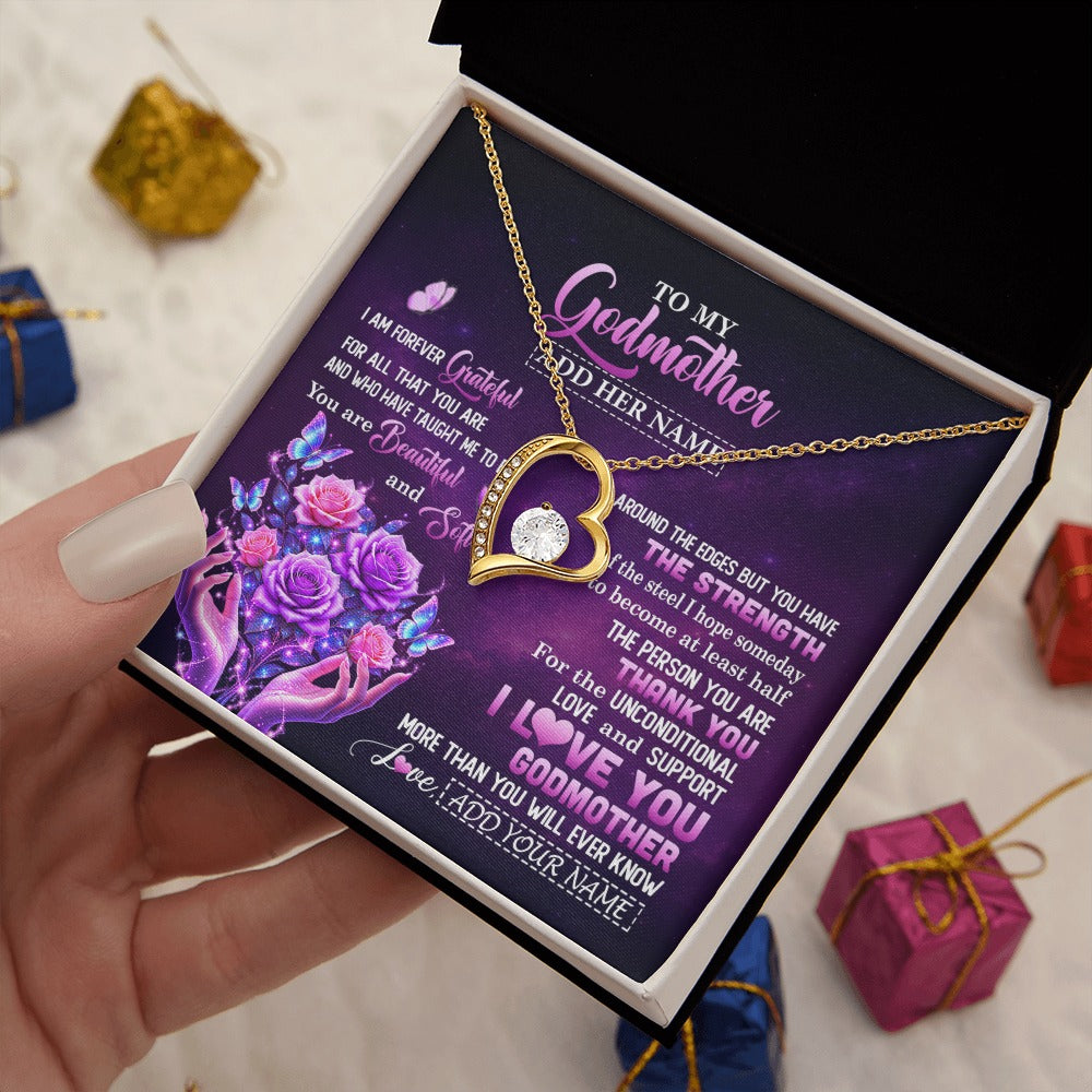 Forever Love Necklace 18K Yellow Gold Finish | 2 | Personalized To My Godmother Necklace Thank You For Love Butterfly Godmother Birthday Mothers Day Thanksgiving Christmas Custom Gift Box Message Card | https://teecentury.