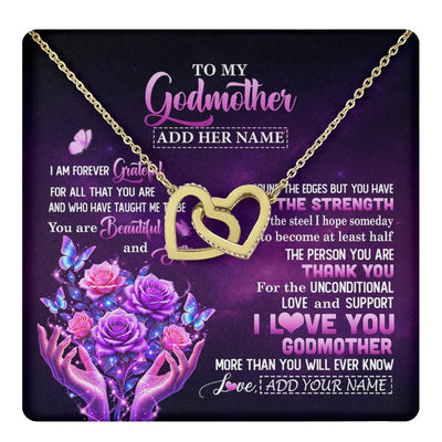 Interlocking Hearts Necklace 18K Yellow Gold Finish | 1 | Personalized To My Godmother Necklace Thank You For Love Butterfly Godmother Birthday Mothers Day Thanksgiving Christmas Custom Gift Box Message Card | https://teecentury.