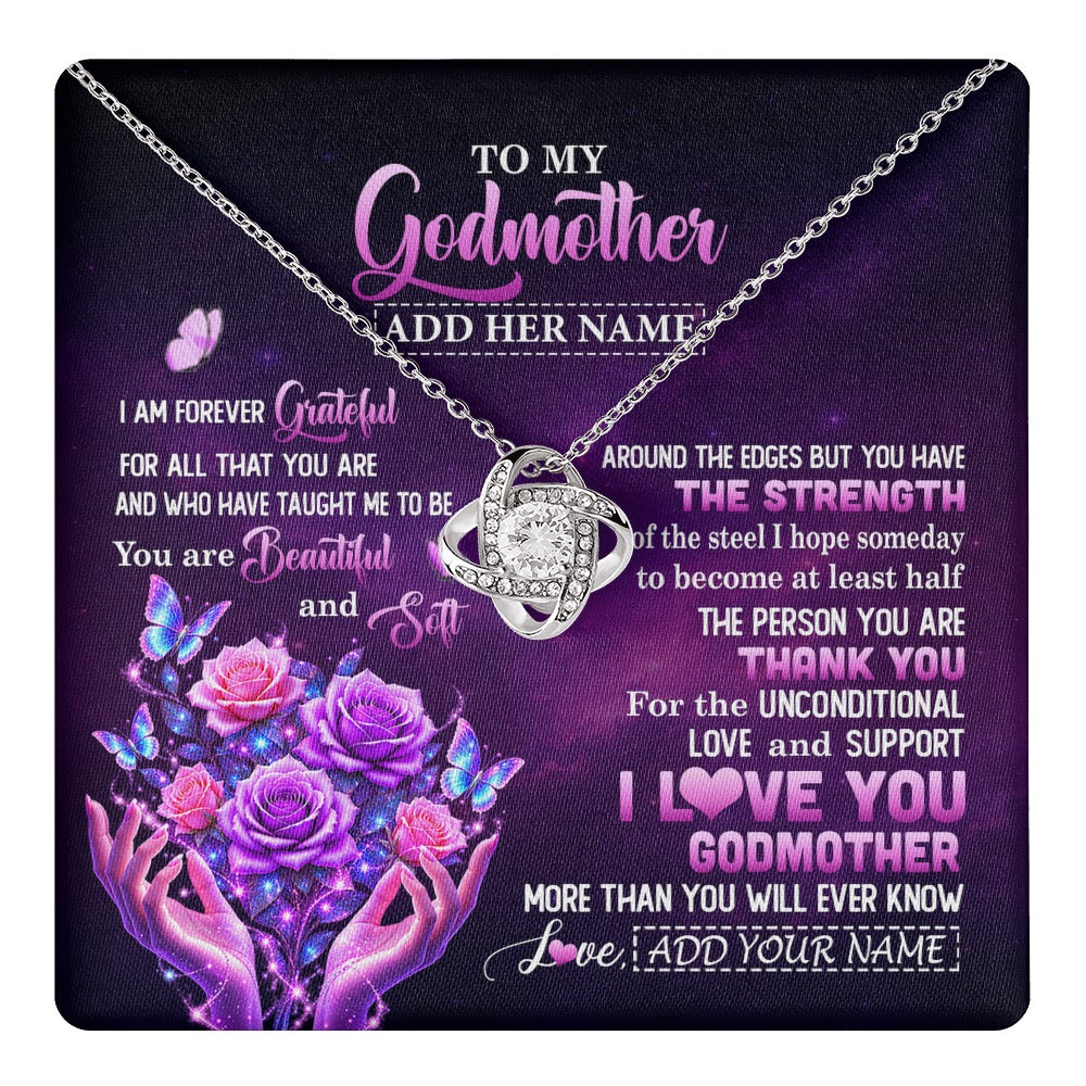Love Knot Necklace 14K White Gold Finish | 1 | Personalized To My Godmother Necklace Thank You For Love Butterfly Godmother Birthday Mothers Day Thanksgiving Christmas Custom Gift Box Message Card | https://teecentury.