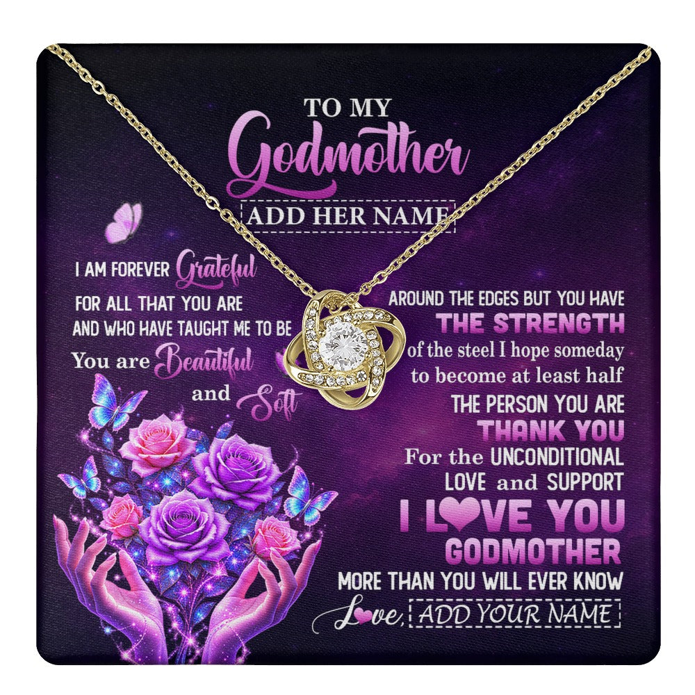 Love Knot Necklace 18K Yellow Gold Finish | 1 | Personalized To My Godmother Necklace Thank You For Love Butterfly Godmother Birthday Mothers Day Thanksgiving Christmas Custom Gift Box Message Card | https://teecentury.
