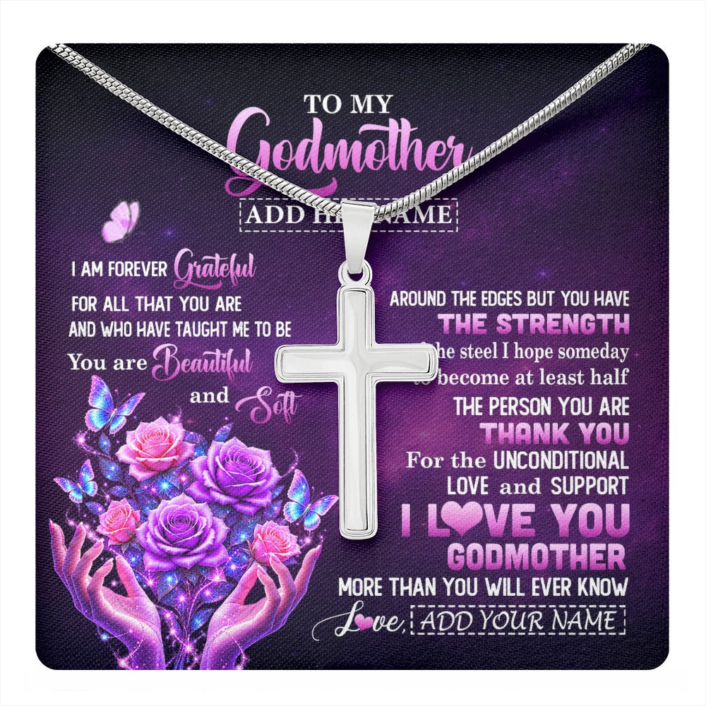 Stainless Cross Necklace Stainless Steel | 1 | Personalized To My Godmother Necklace Thank You For Love Butterfly Godmother Birthday Mothers Day Thanksgiving Christmas Custom Gift Box Message Card | https://teecentury.
