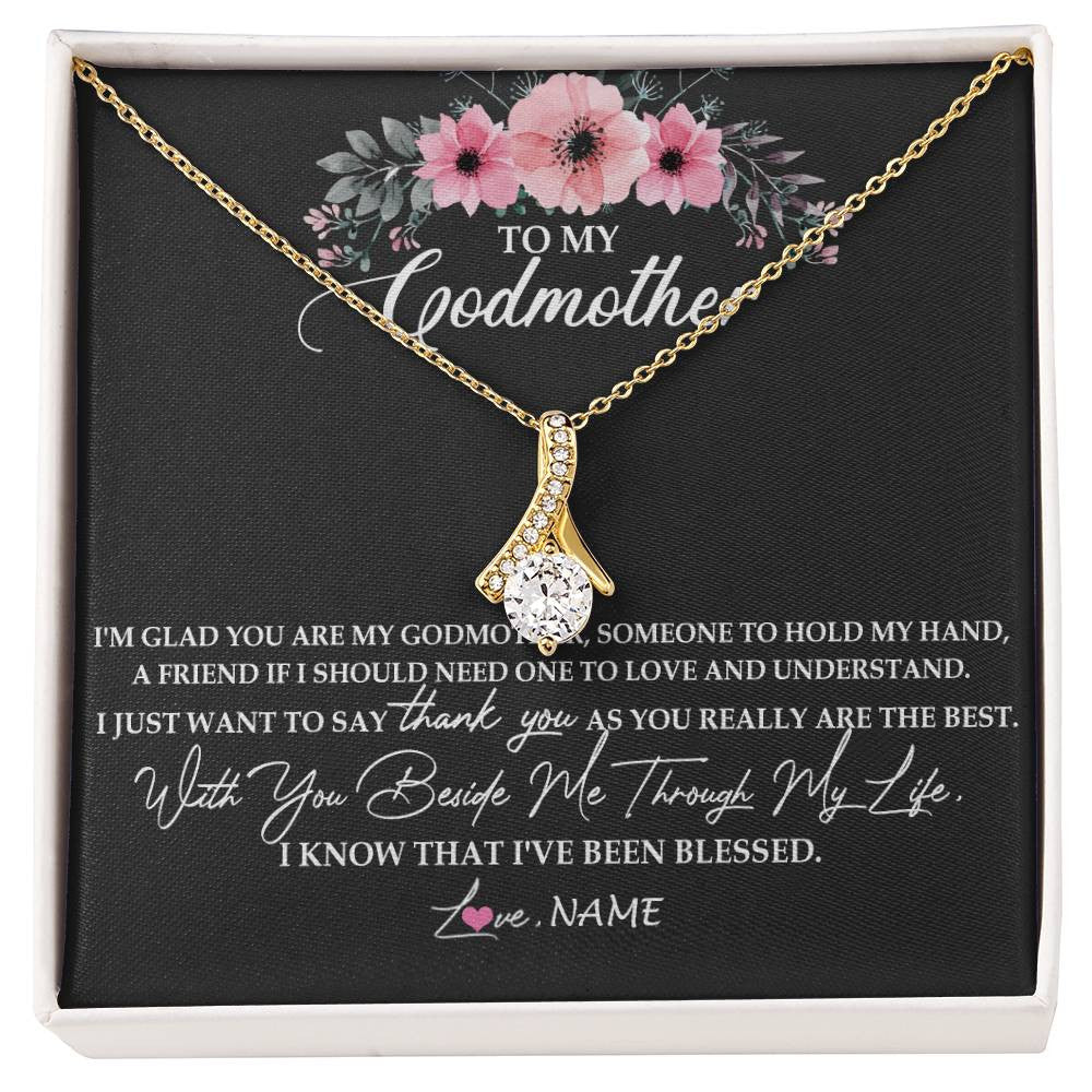 Alluring Beauty Necklace 18K Yellow Gold Finish | Personalized To My Godmother Necklace from Goddaughter Im Glad You Are My Godmother Birthday Mothers Day Thanksgiving Christmas Customized Gift Message Card | teecentury