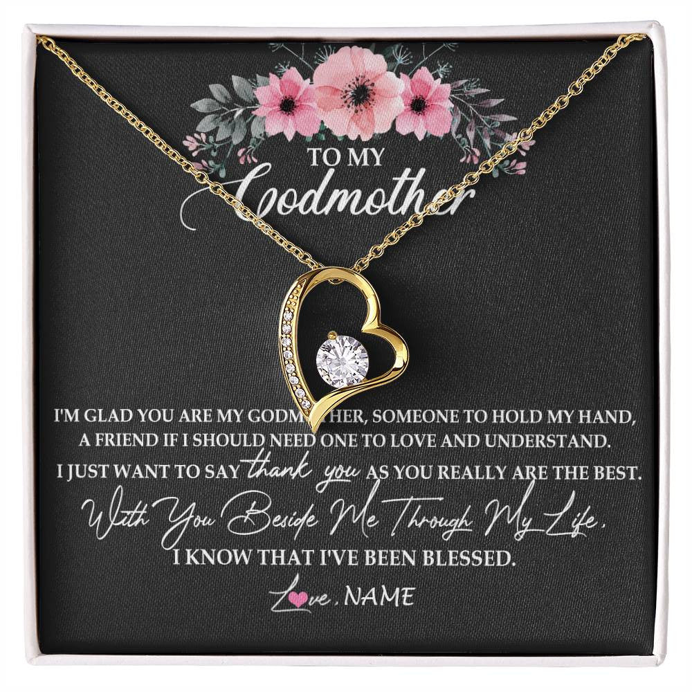 Forever Love Necklace 18K Yellow Gold Finish | Personalized To My Godmother Necklace from Goddaughter Im Glad You Are My Godmother Birthday Mothers Day Thanksgiving Christmas Customized Gift Message Card | teecentury