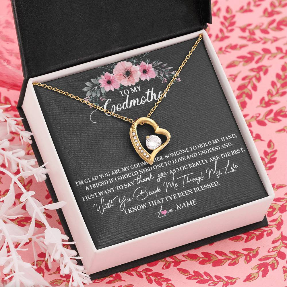 Forever Love Necklace 18K Yellow Gold Finish | Personalized To My Godmother Necklace from Goddaughter Im Glad You Are My Godmother Birthday Mothers Day Thanksgiving Christmas Customized Gift Message Card | teecentury