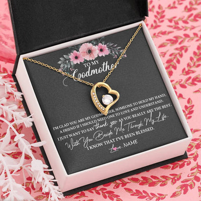 Forever Love Necklace 18K Yellow Gold Finish | Personalized To My Godmother Necklace from Goddaughter Im Glad You Are My Godmother Birthday Mothers Day Thanksgiving Christmas Customized Gift Message Card | teecentury