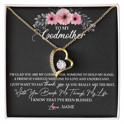 Forever Love Necklace 18K Yellow Gold Finish | Personalized To My Godmother Necklace from Goddaughter Im Glad You Are My Godmother Birthday Mothers Day Thanksgiving Christmas Customized Gift Message Card | teecentury