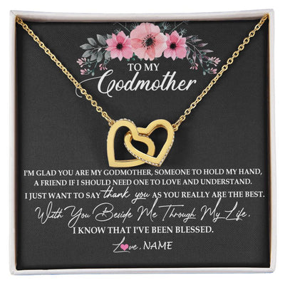 Interlocking Hearts Necklace 18K Yellow Gold Finish | Personalized To My Godmother Necklace from Goddaughter Im Glad You Are My Godmother Birthday Mothers Day Thanksgiving Christmas Customized Gift Message Card | teecentury