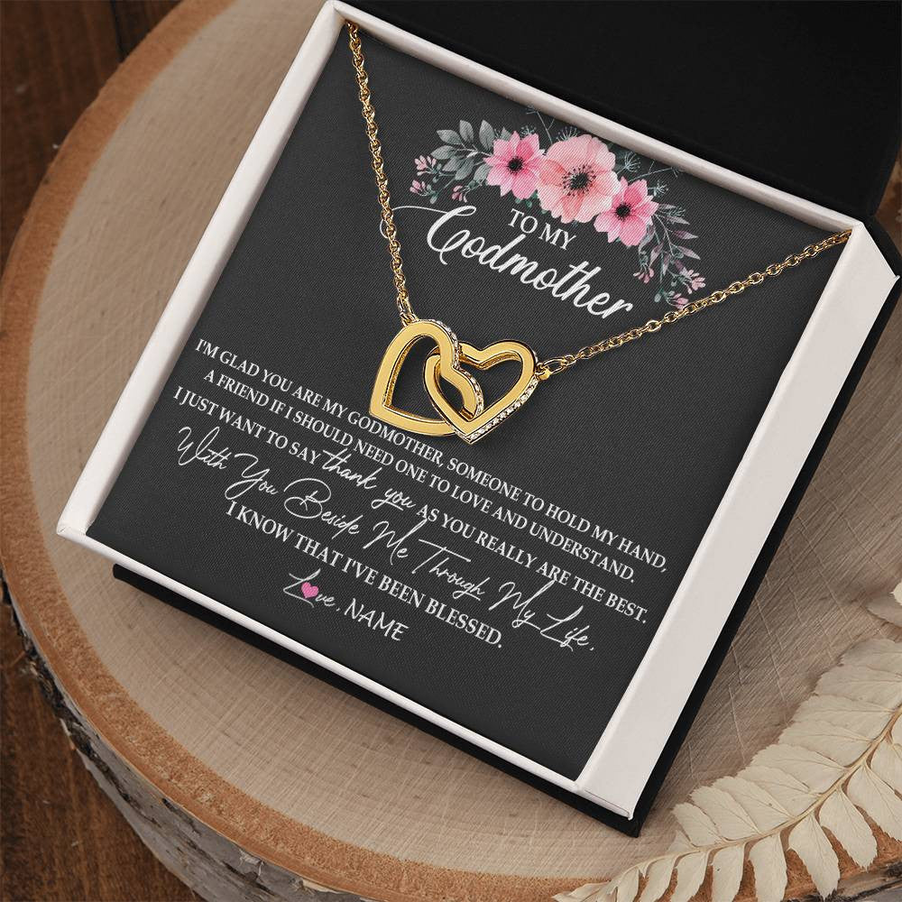 Interlocking Hearts Necklace 18K Yellow Gold Finish | Personalized To My Godmother Necklace from Goddaughter Im Glad You Are My Godmother Birthday Mothers Day Thanksgiving Christmas Customized Gift Message Card | teecentury