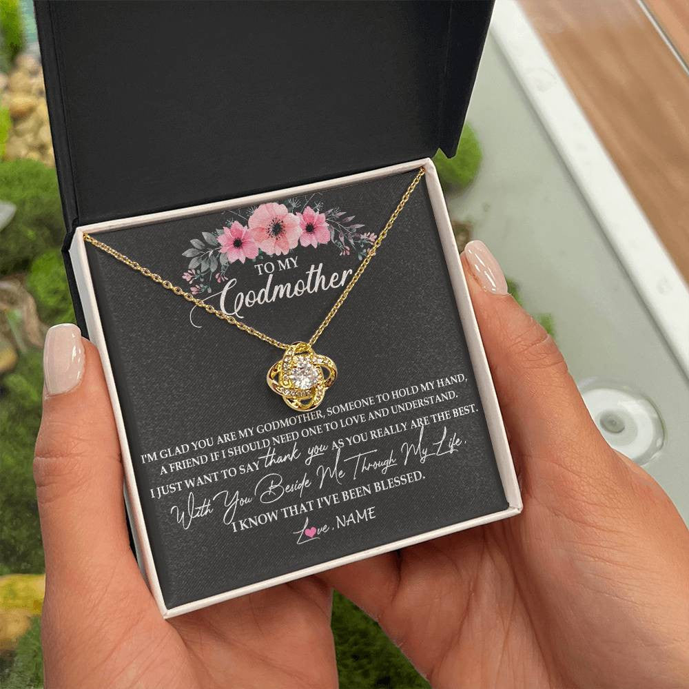 Love Knot Necklace 18K Yellow Gold Finish | Personalized To My Godmother Necklace from Goddaughter Im Glad You Are My Godmother Birthday Mothers Day Thanksgiving Christmas Customized Gift Message Card | teecentury