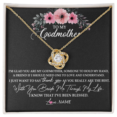 Love Knot Necklace 18K Yellow Gold Finish | Personalized To My Godmother Necklace from Goddaughter Im Glad You Are My Godmother Birthday Mothers Day Thanksgiving Christmas Customized Gift Message Card | teecentury