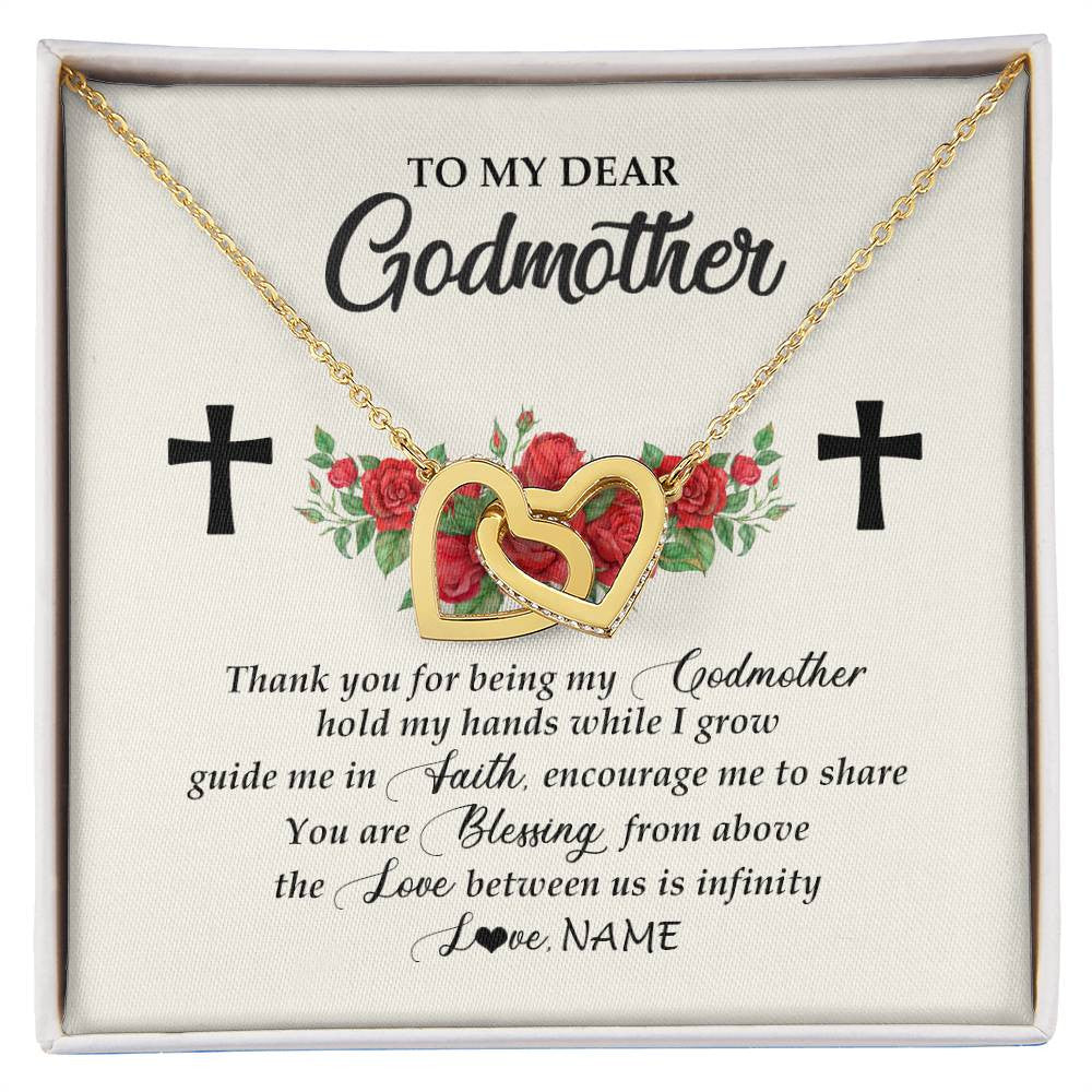 Interlocking Hearts Necklace 18K Yellow Gold Finish | Personalized To My Godmother Necklace from Goddaughter Thank you For Begin My Goddaughter Birthday Mothers Day Thanksgiving Christmas Customized Message Card | teecentury