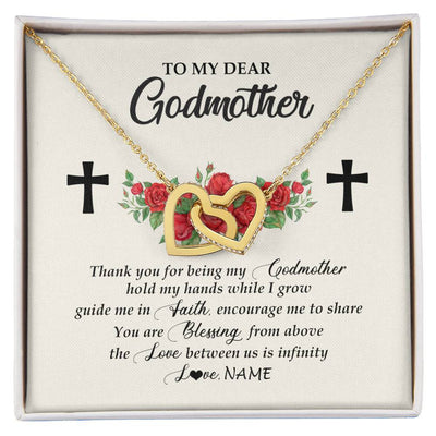 Interlocking Hearts Necklace 18K Yellow Gold Finish | Personalized To My Godmother Necklace from Goddaughter Thank you For Begin My Goddaughter Birthday Mothers Day Thanksgiving Christmas Customized Message Card | teecentury