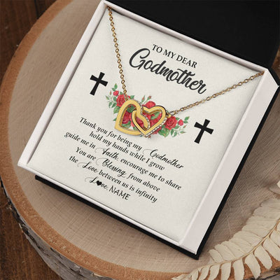 Interlocking Hearts Necklace 18K Yellow Gold Finish | Personalized To My Godmother Necklace from Goddaughter Thank you For Begin My Goddaughter Birthday Mothers Day Thanksgiving Christmas Customized Message Card | teecentury
