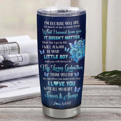 Personalized To My Godmother Tumbler From Godson Stainless Steel Cup Butterfly Forever And Always Gift Godmother Birthday Thanksgiving Christmas Travel Mug | teecentury