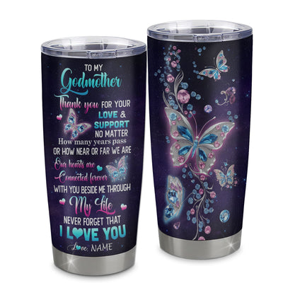 Personalized To My Godmother Tumbler From Niece Nephew Butterfly Thank You For Your Love Godmother Gift Birthday Mothers Day Christmas Custom Travel Mug | teecentury