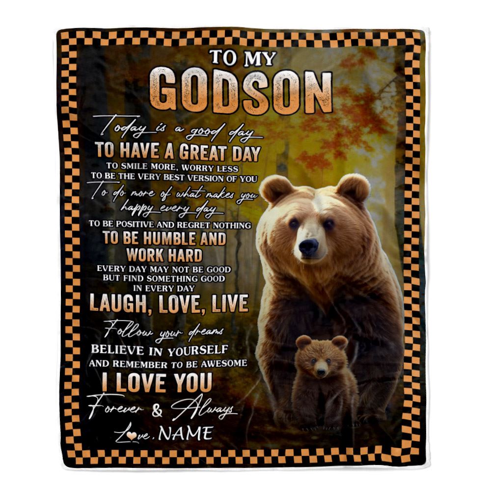 Personalized To My Godson Bear Blanket From Godmother Uncle Every Day Laugh Love Live Godson Birthday Gifts Graduation Christmas Customized Fleece Blanket | teecentury