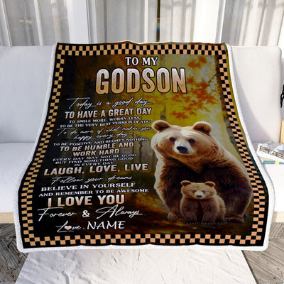 Personalized To My Godson Bear Blanket From Godmother Uncle Every Day Laugh Love Live Godson Birthday Gifts Graduation Christmas Customized Fleece Blanket | teecentury