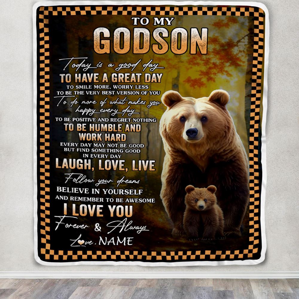 Personalized To My Godson Bear Blanket From Godmother Uncle Every Day Laugh Love Live Godson Birthday Gifts Graduation Christmas Customized Fleece Blanket | teecentury