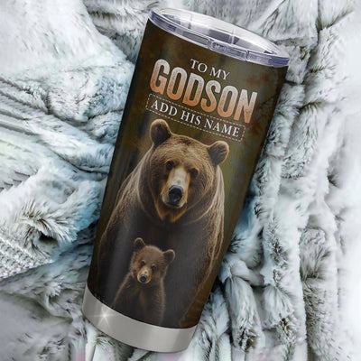 Personalized To My Godson Bear Tumbler From Godmother Uncle Every Day Laugh Love Live Godson Birthday Gifts Graduation Christmas Custom Stainless Steel Travel Mug | teecentury