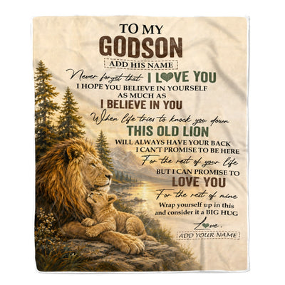 Personalized To My Godson Birthday Gifts From Godfather Uncle This Old Lion Blanket Godson Gifts Graduation Christmas Gift Ideas For Men Fleece Throw Blanket | teecentury