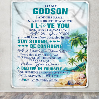 Personalized To My Godson Blanket Beach I Love You Forever From Godmother Godfather Godson Birthday Gifts Christmas Graduation Customized Fleece Blanket | teecentury