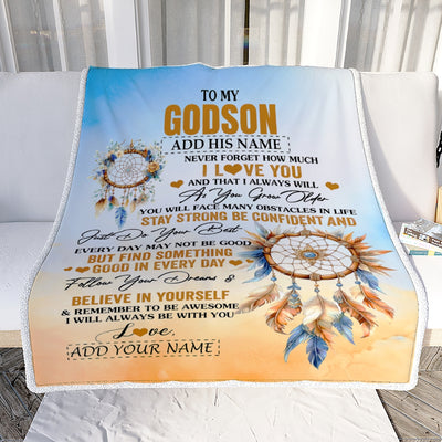Personalized To My Godson Blanket Dream Catcher I Love You Forever From Godmother Godfather Godson Birthday Gifts Christmas Graduation Custom Fleece Blanket | teecentury