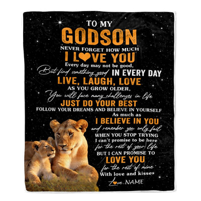 Personalized To My Godson Blanket From Aunt Live Laugh Love Lion Godchild Godson Birthday Gifts Positive Graduation Christmas Customized Fleece Blanket | teecentury