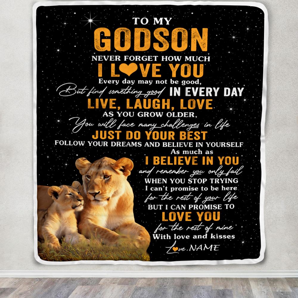 Personalized To My Godson Blanket From Aunt Live Laugh Love Lion Godchild Godson Birthday Gifts Positive Graduation Christmas Customized Fleece Blanket | teecentury