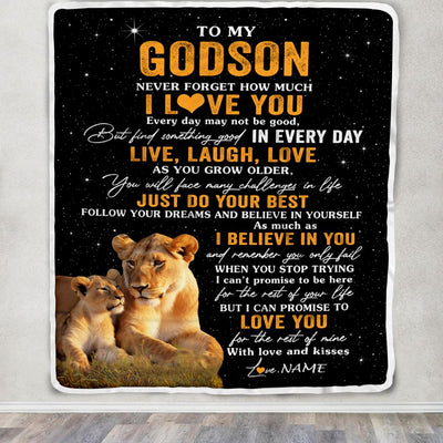 Personalized To My Godson Blanket From Aunt Live Laugh Love Lion Godchild Godson Birthday Gifts Positive Graduation Christmas Customized Fleece Blanket | teecentury