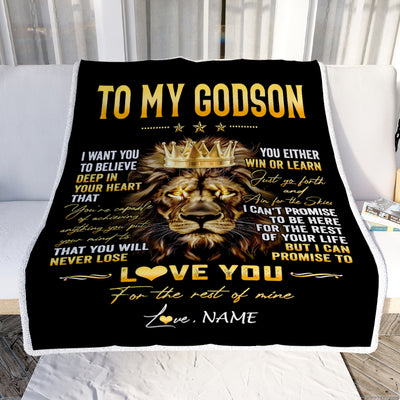 Personalized To My Godson Blanket From Aunt Uncle Godmother You Will Never Lose Lion Godson Birthday Graduation Christmas Customized Fleece Throw Blanket | teecentury