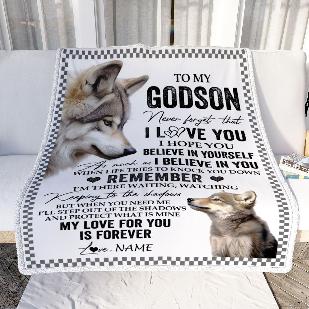 Personalized To My Godson Blanket From Aunt Uncle Wolf My Love For You Is Forever Godson Birthday Gifts Graduation Christmas Customized Fleece Throw Blanket | teecentury