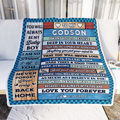 Personalized To My Godson Blanket From Aunt Uncle Wood Gifts For Godson Going To College Birthday Graduation Christmas Customized Gift Fleece Blanket | teecentury