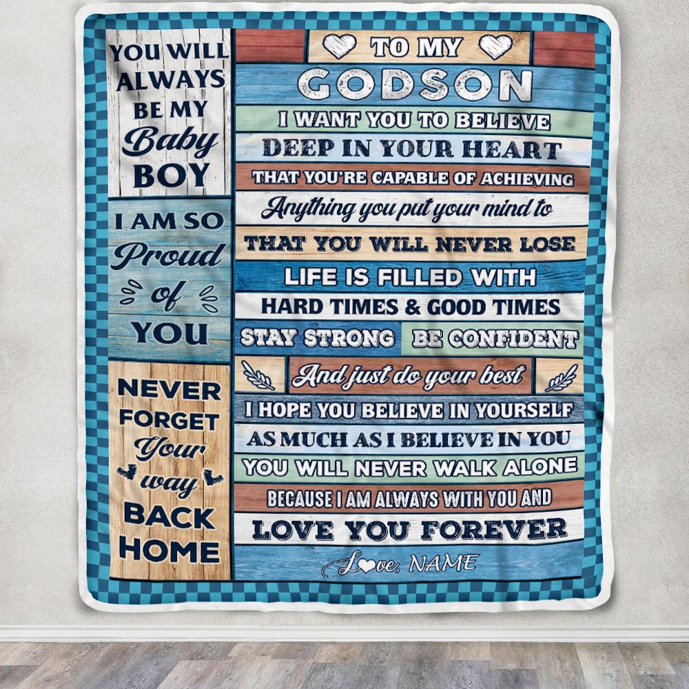Personalized To My Godson Blanket From Aunt Uncle Wood Gifts For Godson Going To College Birthday Graduation Christmas Customized Gift Fleece Blanket | teecentury
