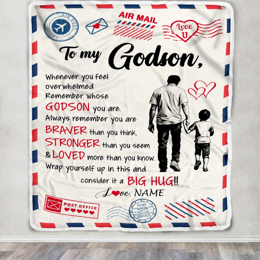 Personalized To My Godson Blanket From Godfather Braver Stronger Loved Airmail Godson Birthday Graduation Christmas Customized Bed Fleece Throw Blanket | teecentury