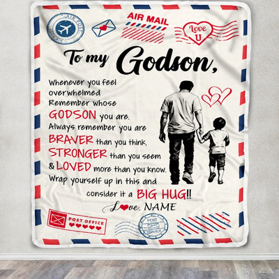 Personalized To My Godson Blanket From Godfather Braver Stronger Loved Airmail Godson Birthday Graduation Christmas Customized Bed Fleece Throw Blanket | teecentury