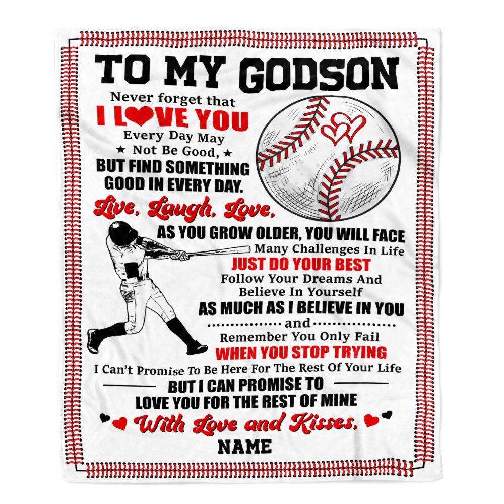 Personalized To My Godson Blanket From Godfather Godmother I Believe In You Baseball Godson Birthday Graduation Christmas Customized Bed Fleece Throw Blanket | teecentury